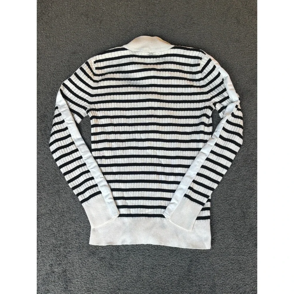 Ralph Lauren Sweater Women's Small Petites Black White Striped Cotton Pullover